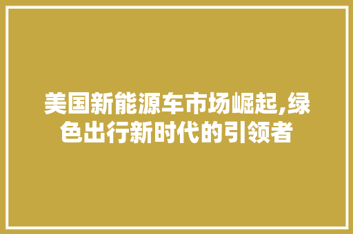 美国新能源车市场崛起,绿色出行新时代的引领者