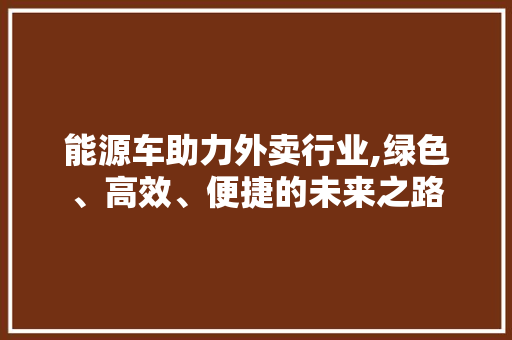 能源车助力外卖行业,绿色、高效、便捷的未来之路