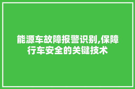 能源车故障报警识别,保障行车安全的关键技术