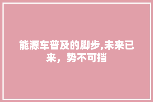 能源车普及的脚步,未来已来，势不可挡