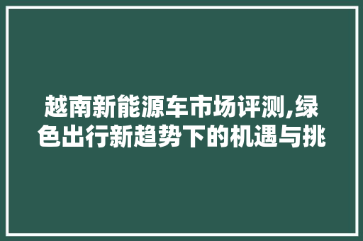 越南新能源车市场评测,绿色出行新趋势下的机遇与挑战