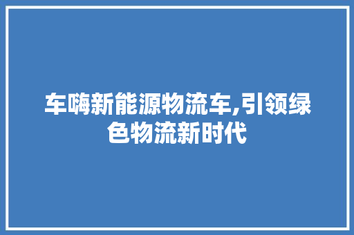 车嗨新能源物流车,引领绿色物流新时代