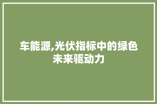 车能源,光伏指标中的绿色未来驱动力