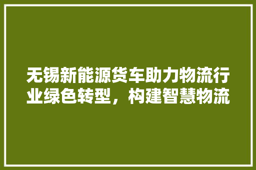 无锡新能源货车助力物流行业绿色转型，构建智慧物流新格局