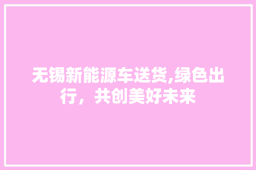 无锡新能源车送货,绿色出行，共创美好未来