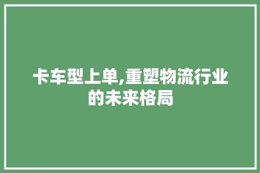 卡车型上单,重塑物流行业的未来格局