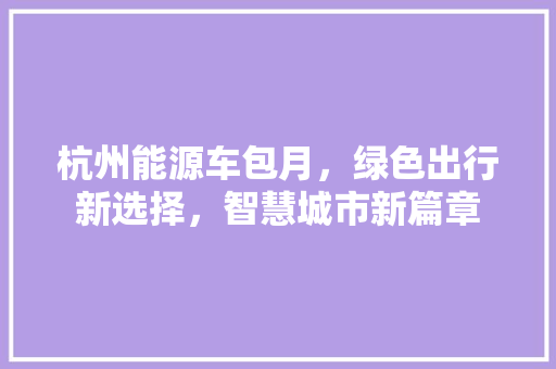 杭州能源车包月，绿色出行新选择，智慧城市新篇章