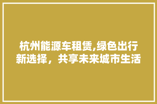杭州能源车租赁,绿色出行新选择，共享未来城市生活