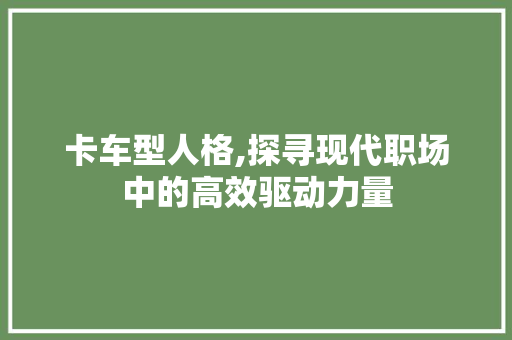 卡车型人格,探寻现代职场中的高效驱动力量