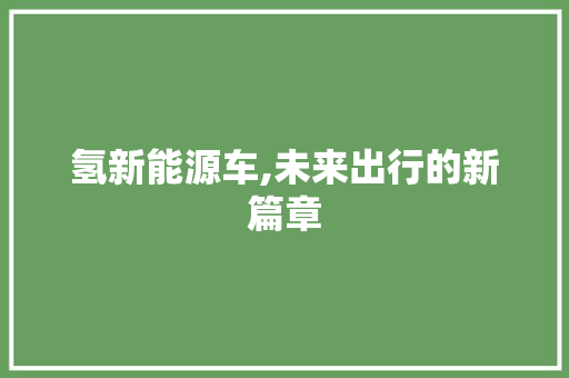 氢新能源车,未来出行的新篇章