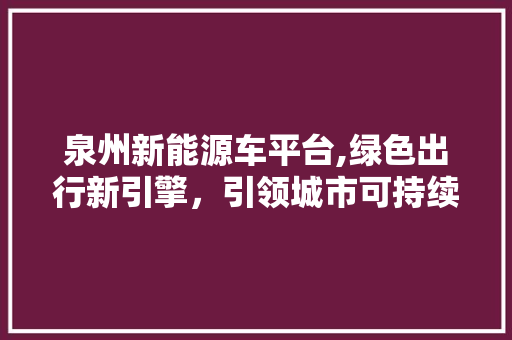 泉州新能源车平台,绿色出行新引擎，引领城市可持续发展新风尚
