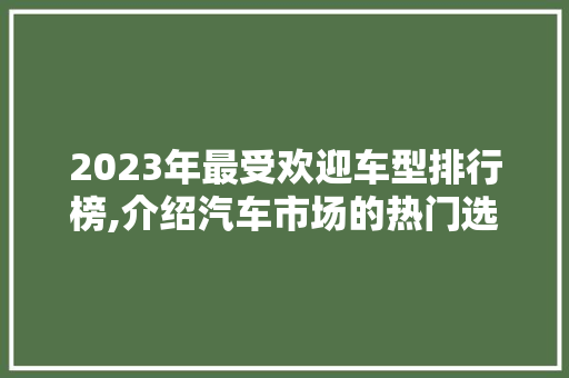 2023年最受欢迎车型排行榜,介绍汽车市场的热门选择