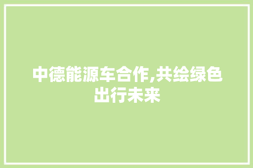中德能源车合作,共绘绿色出行未来