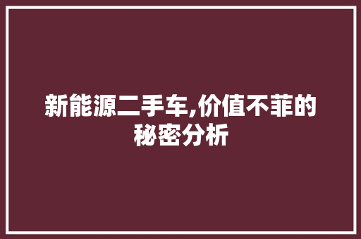 新能源二手车,价值不菲的秘密分析