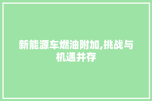 新能源车燃油附加,挑战与机遇并存