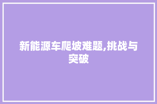 新能源车爬坡难题,挑战与突破