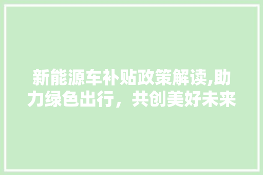 新能源车补贴政策解读,助力绿色出行，共创美好未来