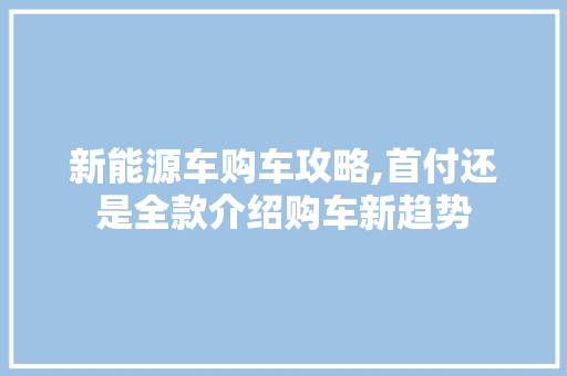 新能源车购车攻略,首付还是全款介绍购车新趋势