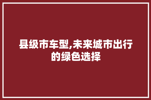 县级市车型,未来城市出行的绿色选择