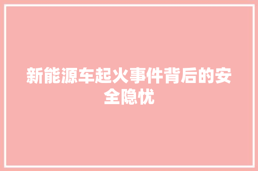 新能源车起火事件背后的安全隐忧
