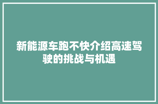 新能源车跑不快介绍高速驾驶的挑战与机遇