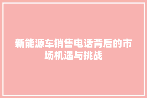 新能源车销售电话背后的市场机遇与挑战