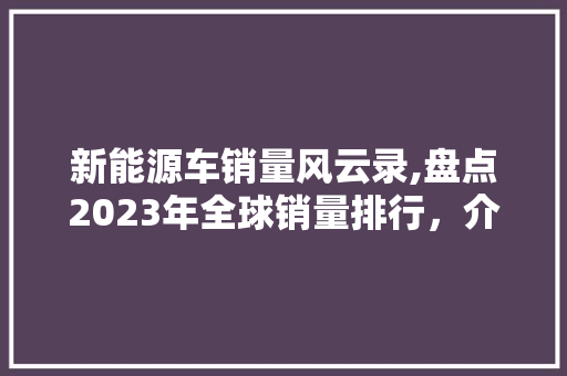 新能源车销量风云录,盘点2023年全球销量排行，介绍市场趋势
