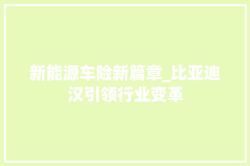 新能源车险新篇章_比亚迪汉引领行业变革