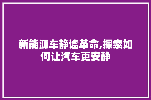 新能源车静谧革命,探索如何让汽车更安静 蓄电池配件