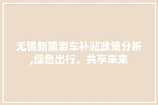 无锡新能源车补贴政策分析,绿色出行，共享未来