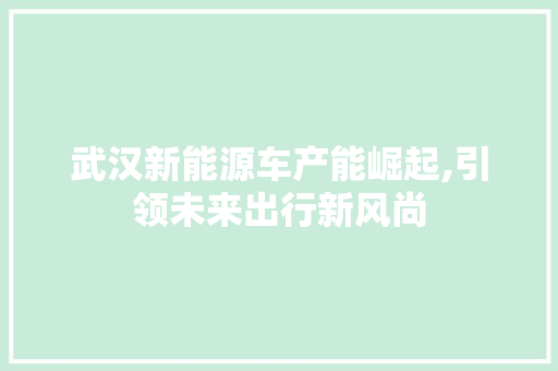 武汉新能源车产能崛起,引领未来出行新风尚