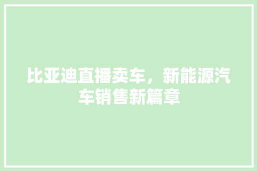 比亚迪直播卖车，新能源汽车销售新篇章 变速箱配件