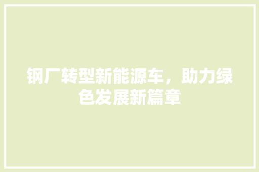 钢厂转型新能源车，助力绿色发展新篇章
