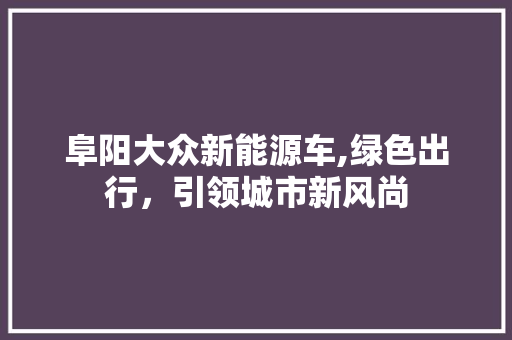 阜阳大众新能源车,绿色出行，引领城市新风尚
