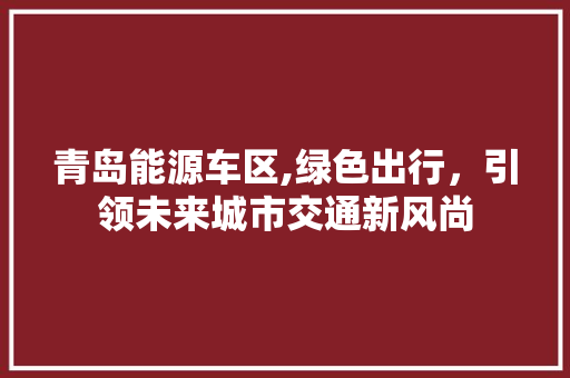 青岛能源车区,绿色出行，引领未来城市交通新风尚