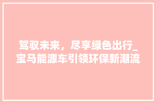 驾驭未来，尽享绿色出行_宝马能源车引领环保新潮流