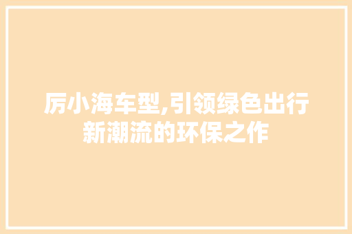 厉小海车型,引领绿色出行新潮流的环保之作