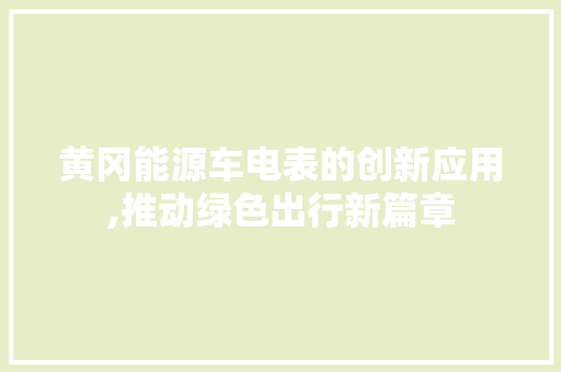 黄冈能源车电表的创新应用,推动绿色出行新篇章