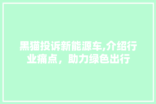 黑猫投诉新能源车,介绍行业痛点，助力绿色出行