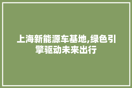 上海新能源车基地,绿色引擎驱动未来出行