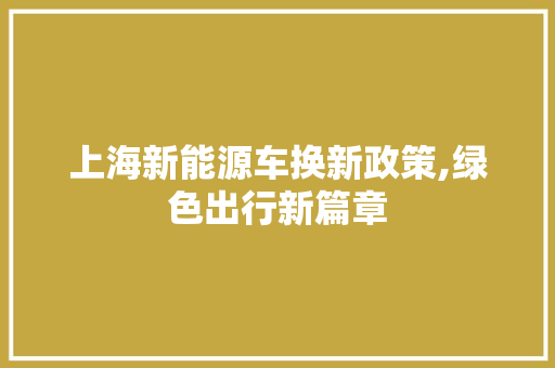 上海新能源车换新政策,绿色出行新篇章 变速箱配件
