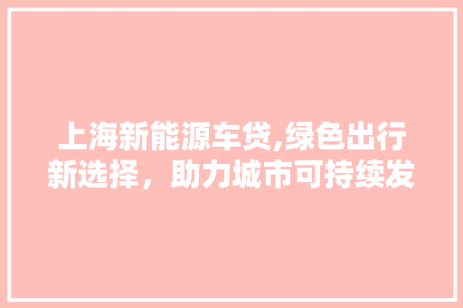 上海新能源车贷,绿色出行新选择，助力城市可持续发展