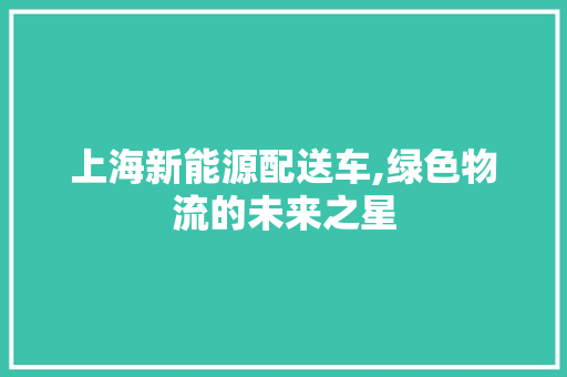 上海新能源配送车,绿色物流的未来之星