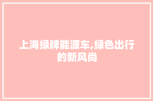 上海绿牌能源车,绿色出行的新风尚