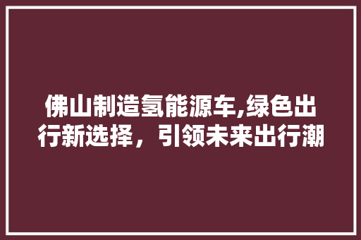 佛山制造氢能源车,绿色出行新选择，引领未来出行潮流
