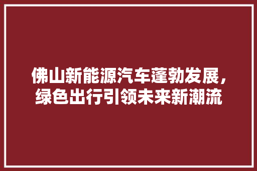 佛山新能源汽车蓬勃发展，绿色出行引领未来新潮流