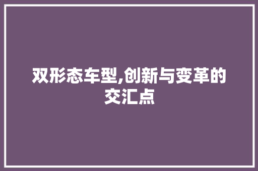 双形态车型,创新与变革的交汇点