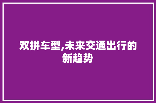 双拼车型,未来交通出行的新趋势