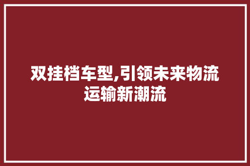 双挂档车型,引领未来物流运输新潮流