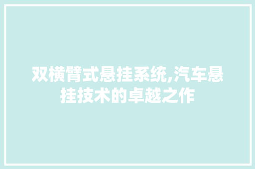 双横臂式悬挂系统,汽车悬挂技术的卓越之作